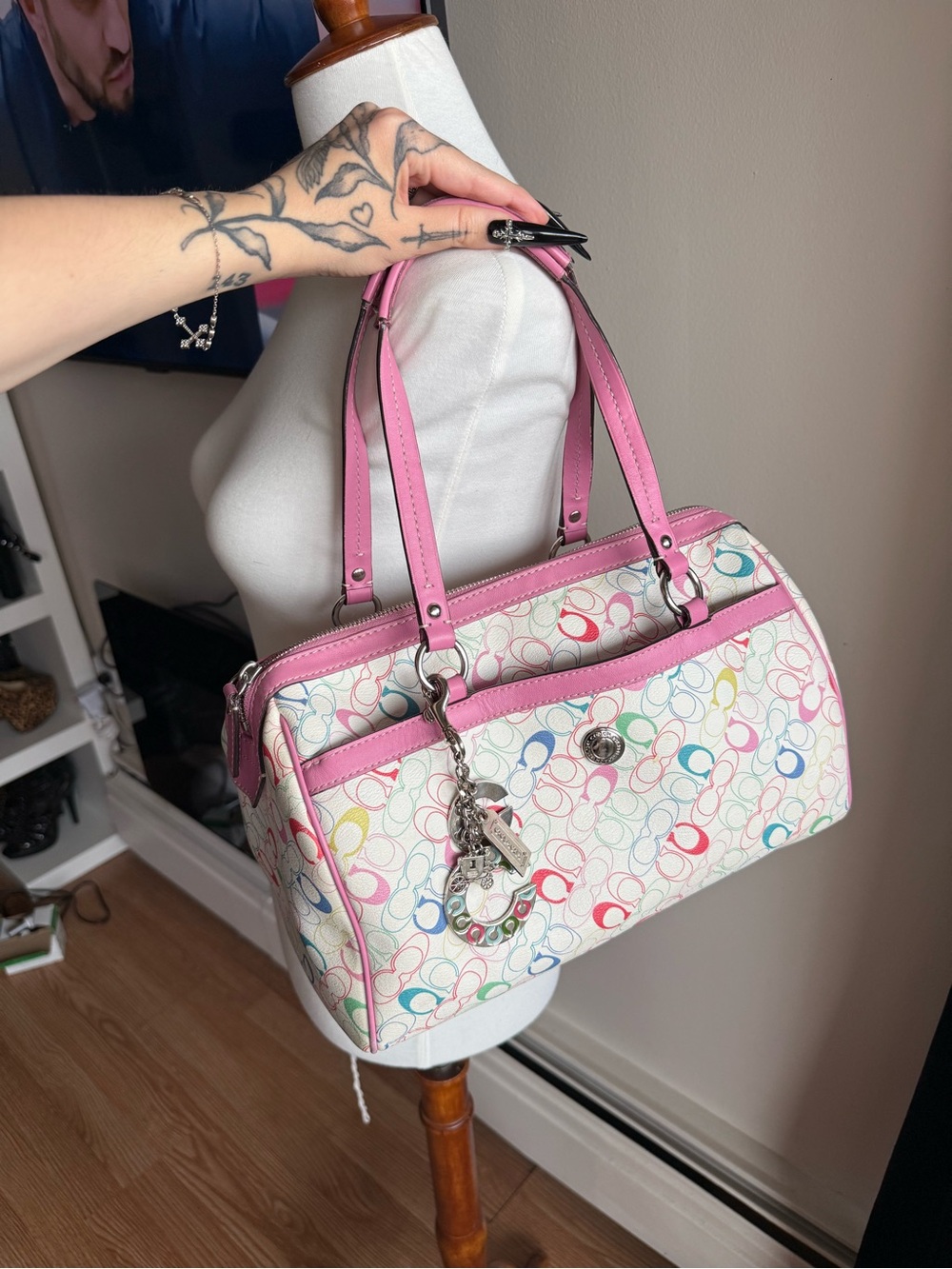 Coach Pink Multicolor Signature Satchel